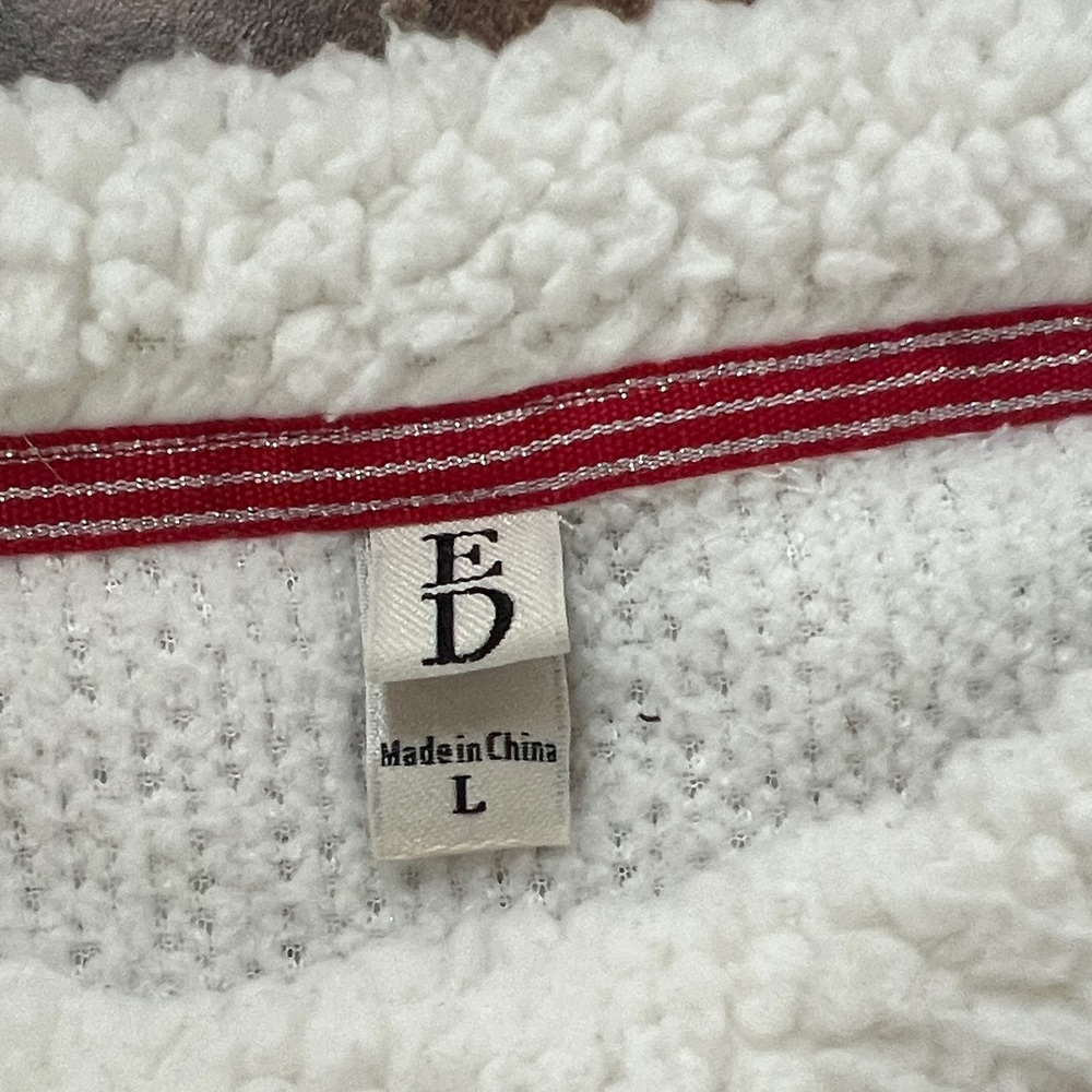 Women's Fleece White and Red Pajama Set - Picture 3 of 9